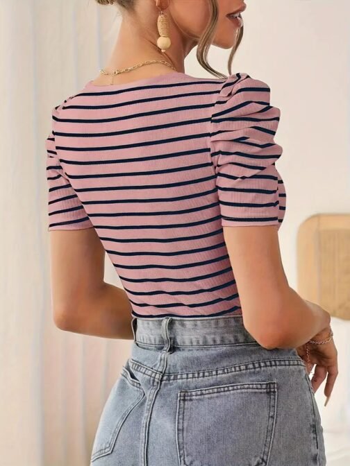 Playera de Rayas Vibrantes con Mangas Abullonadas - Imagen 2