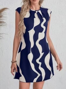 Vestido holgado con cuello redondo y bloques de color