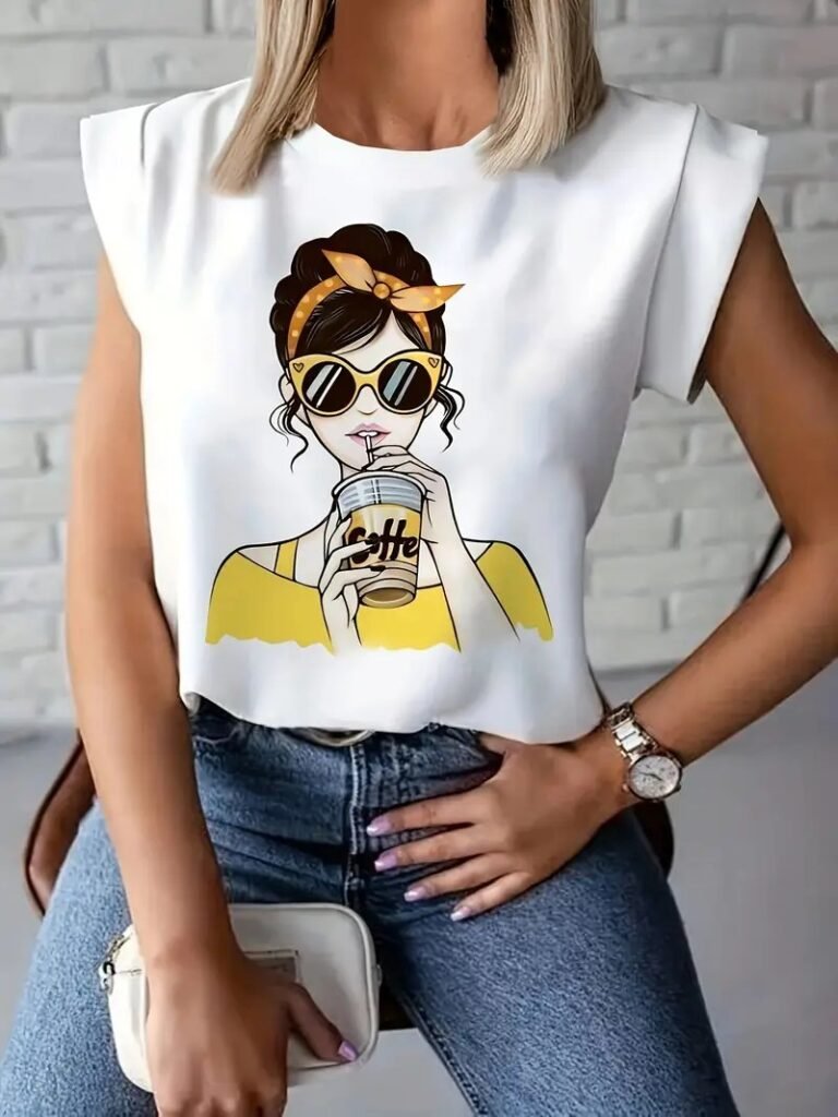 Camiseta Elegante para Mujer con Estampado de Retrato