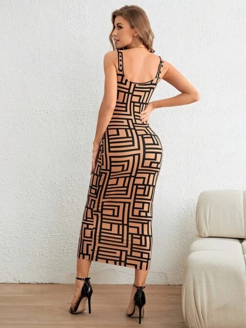 Vestido Ajustado sin Mangas con Estampado Geométrico y Escote Cuadrado - Imagen 2