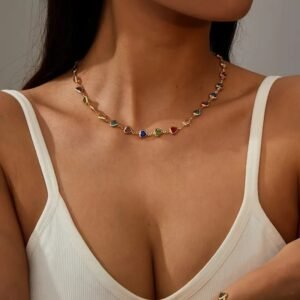 Conjunto de Collar y Pulsera con Colgante de Corazón Colorido