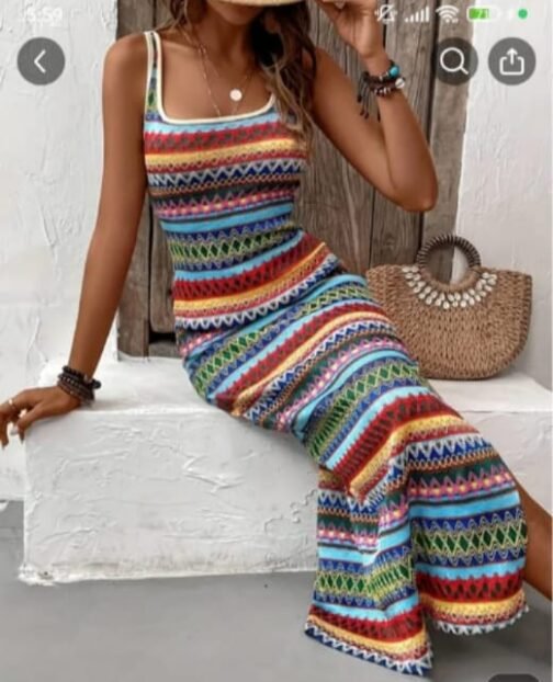 Vestido de Tanque a Rayas con Cuello Cuadrado