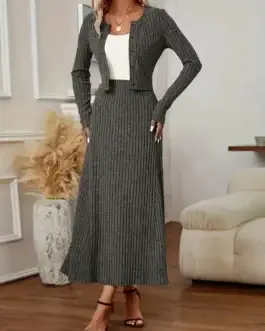 Conjunto Elegante De 2 Piezas Con Cuello Alto Y Mangas Largas - Talla M