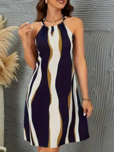 Vestido Con Estampado Geométrico Y Escote Con Llave - Talla S