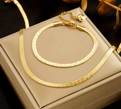 Conjunto De 2 Piezas, Collar Y Pulsera De Cadena De Hueso De Serpiente De Acero Inoxidable - Imagen 2