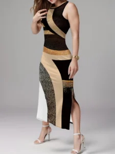Vestido Midi A Rayas Sin Mangas Para Mujer - Talla L
